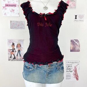 Intimissimi Y2K Red & Black Sheer Mesh Ruffle Cami Size S — Indie Sleaze